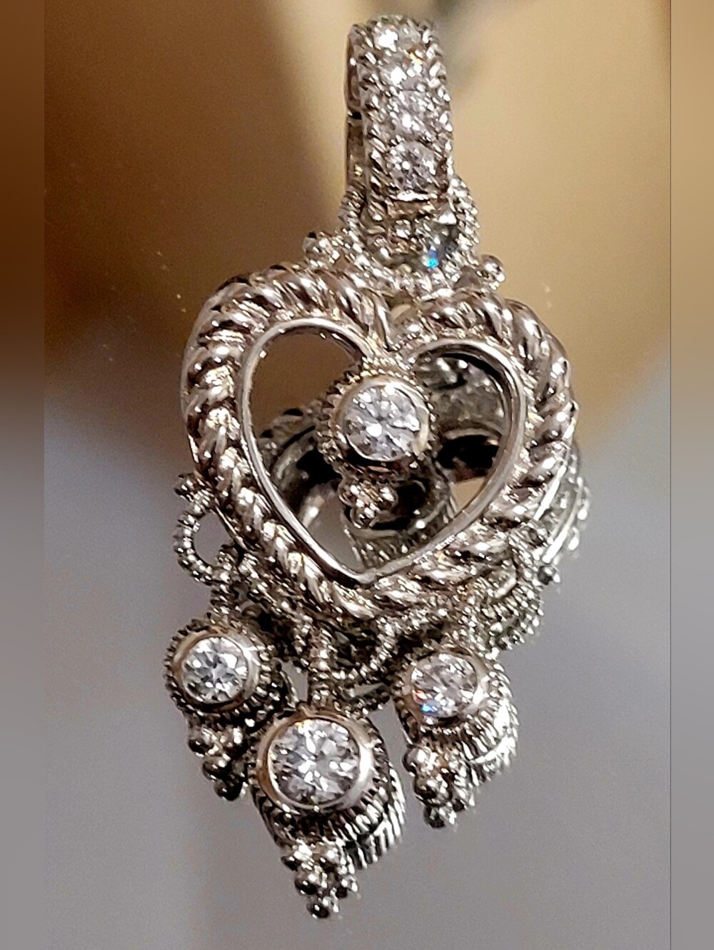 Judith Ripka, Rare Find,  Signature Textured Sterling Silver Heart-themed CZ 18